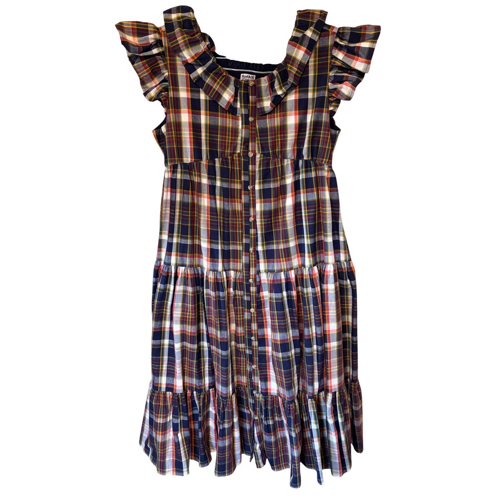 Blueberi Boulevard Plaid Dress Cottagecore Schoolgirl Girlcore Ruffle Tiered XL